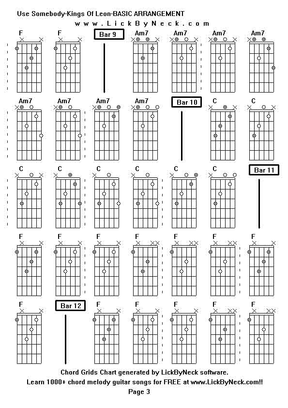 Chord Grids Chart of chord melody fingerstyle guitar song-Use Somebody-Kings Of Leon-BASIC ARRANGEMENT,generated by LickByNeck software.